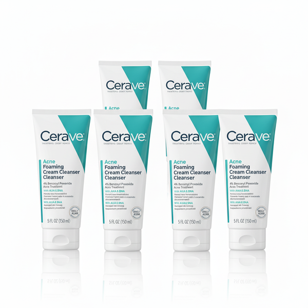 [6-PACK]  CeraVe Acne Foaming Cream Cleanser, 4% Benzoyl Peroxide Face Wash With Hyaluronic Acid, Niacinamide & Ceramides, Gentle Daily Acne Treatment For Face