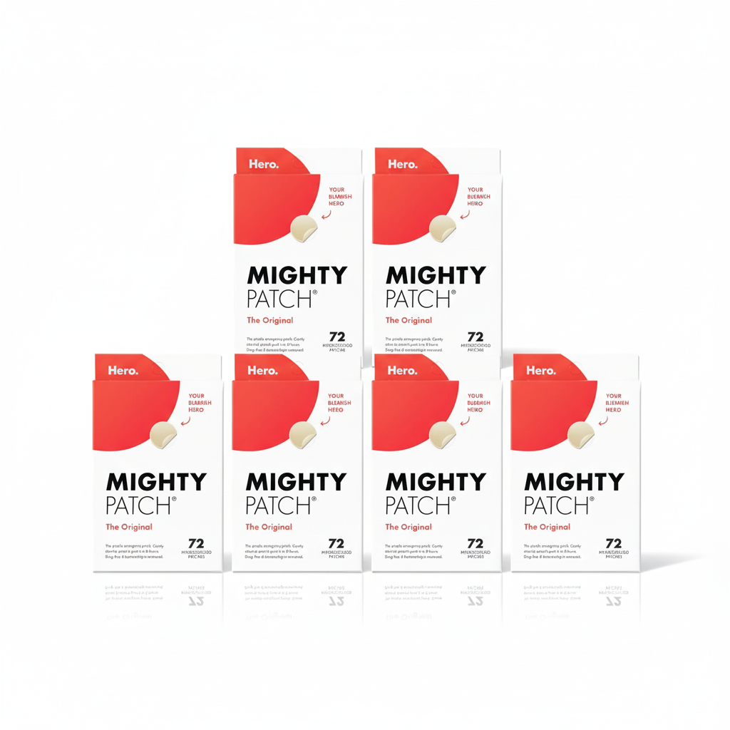 [6-PACK]    Mighty Patch™ Original patch from Hero Cosmetics – The #1 Hydrocolloid Acne Pimple Patch for Shrinking Zits and Whiteheads in 1 use; Nighttime Spot Stickers for Face and Skin (72 Count)