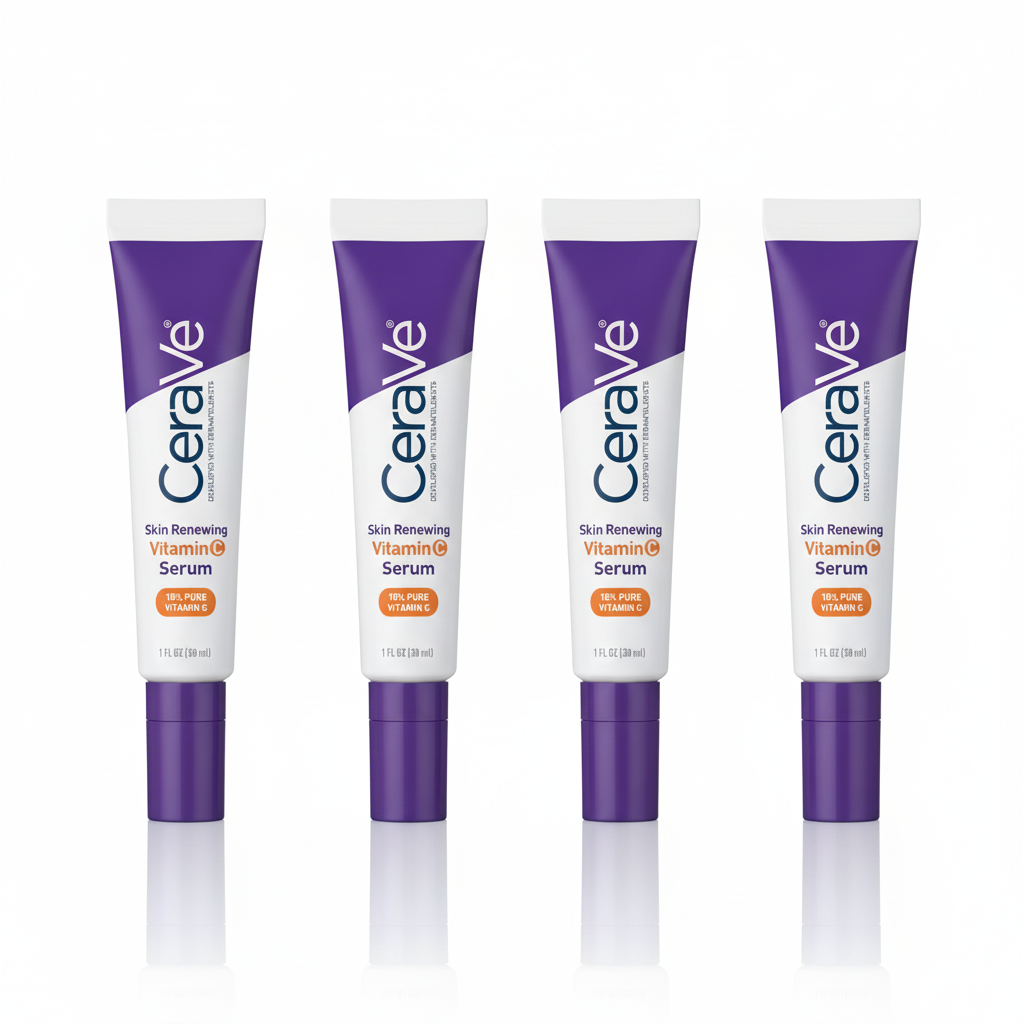 [4-PACK]   CeraVe Vitamin C Serum with Hyaluronic Acid, Skin Brightening Serum for Face with 10% Pure Vitamin C, Fragrance Free, 1 Fl. Oz