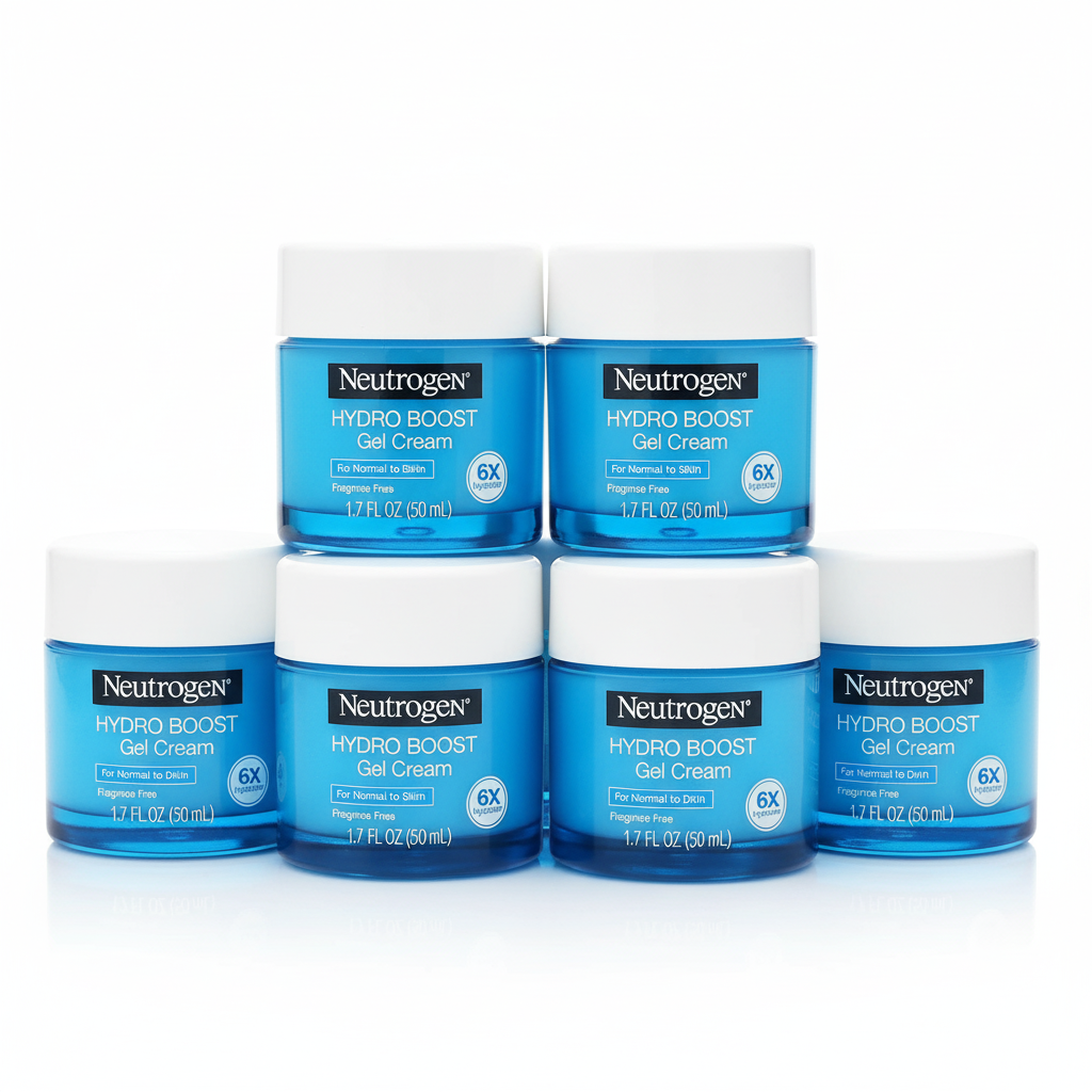 [6-PACK]   Neutrogena Hydro Boost Gel Cream, 48 Hr Hydration for Normal/Dry Skin, Fragrance Free, Face Moisturizer with Hyaluronic Acid, 1.7 oz. & Trial Size Hydro Boost Hydrating Gel Cleanser, 0.5 fl oz