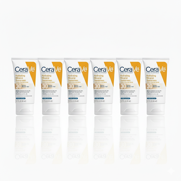 [6-PACK]   CeraVe Hydrating Mineral Sunscreen SPF 30 with Sheer Tint, Tinted Mineral Sunscreen with Zinc Oxide & Titanium Dioxide, Blends Seamlessly For Healthy Glow, Medium, 1.7 Fluid Ounce