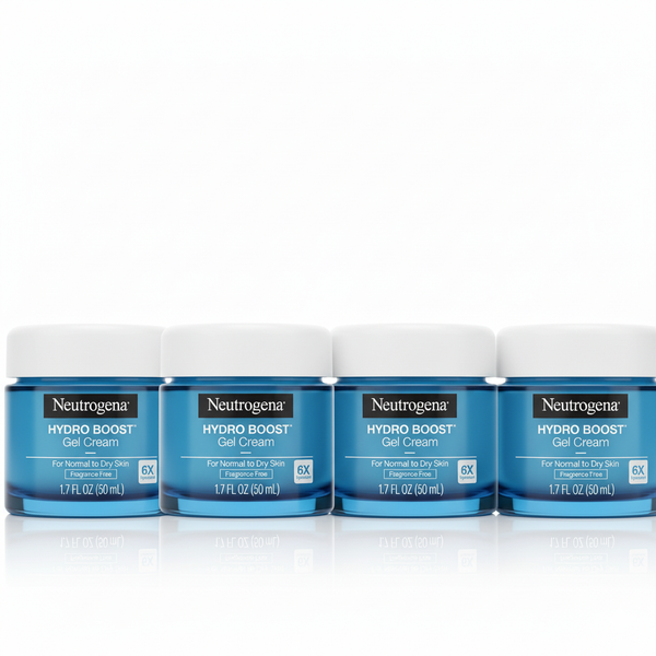 [4-PACK]   Neutrogena Hydro Boost Gel Cream, 48 Hr Hydration for Normal/Dry Skin, Fragrance Free, Face Moisturizer with Hyaluronic Acid, 1.7 oz. & Trial Size Hydro Boost Hydrating Gel Cleanser, 0.5 fl oz