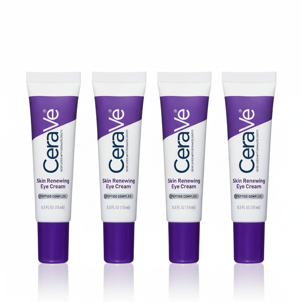 [4-PACK]  CeraVe Skin Renewing Eye Cream For Wrinkles, Under Eye Cream With Peptides + Caffeine + Niacinamide, For Wrinkles & Crows Feet, Paraben Free & Opthalmologist Tested