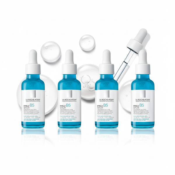 [4-PACK]  La Roche-Posay Hyalu B5 Pure Hyaluronic Acid Serum for Face, Vitamin B5 + Hyaluronic Acid + Madecassoside, Hydrating Serum Visibly Plumps Skin, Sensitive Skin Safe, Anti Aging, Oil-Free