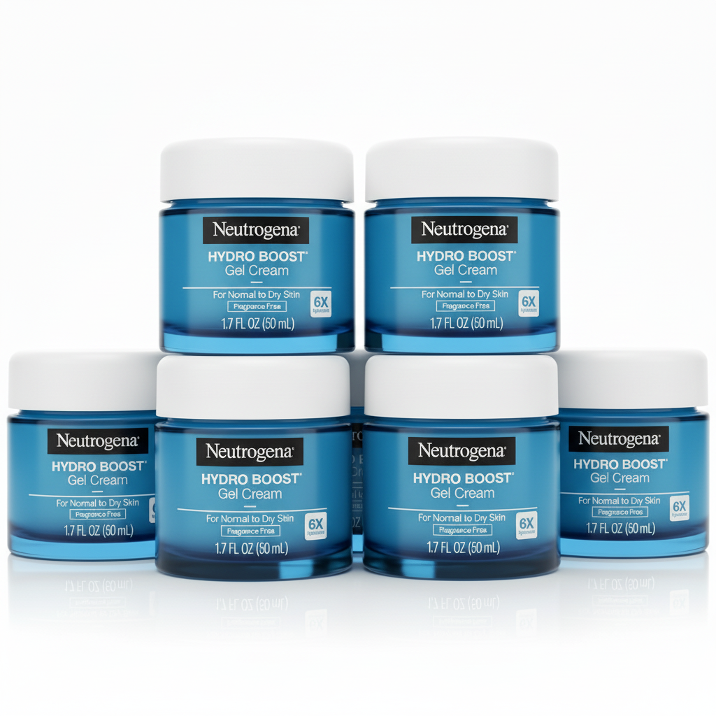 [6-PACK]   Neutrogena Hydro Boost Gel Cream, 48 Hr Hydration for Normal/Dry Skin, Fragrance Free, Face Moisturizer with Hyaluronic Acid, 1.7 oz. & Trial Size Hydro Boost Hydrating Gel Cleanser, 0.5 fl oz