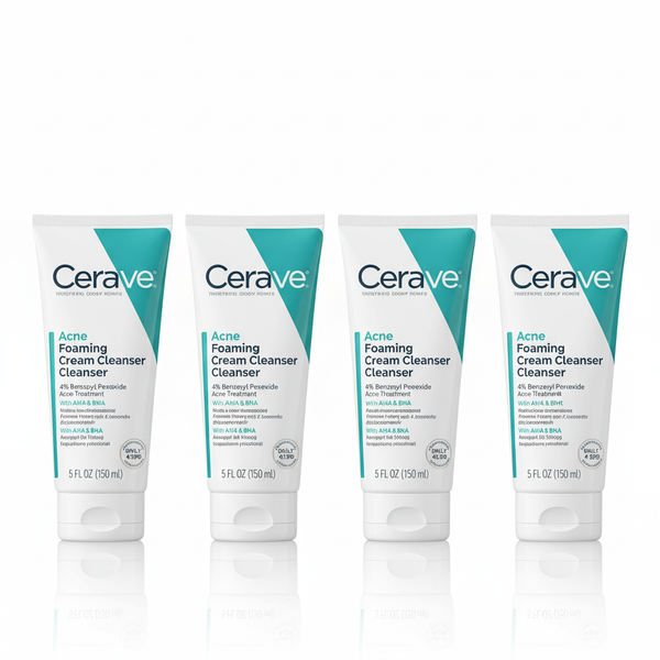 [4-PACK]  CeraVe Acne Foaming Cream Cleanser, 4% Benzoyl Peroxide Face Wash With Hyaluronic Acid, Niacinamide & Ceramides, Gentle Daily Acne Treatment For Face
