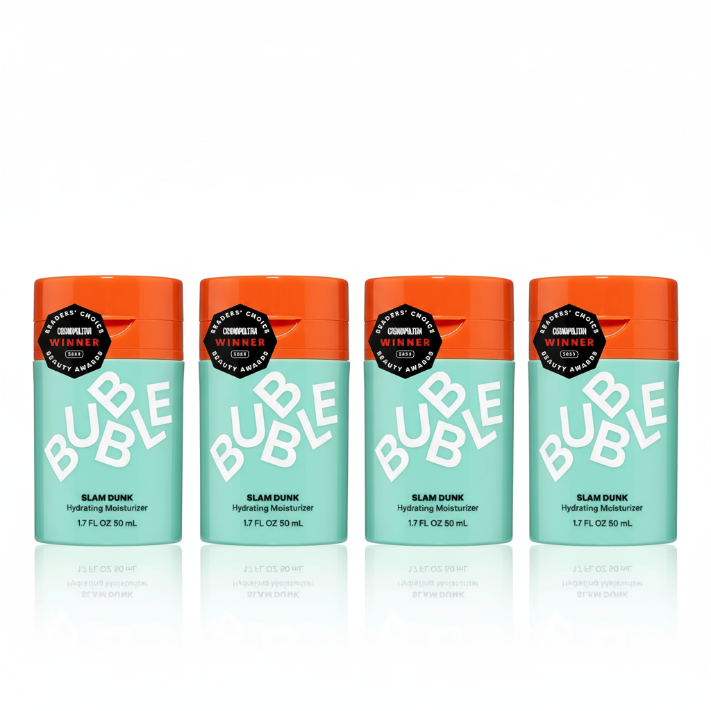 [4-PACK]   Bubble Skincare Slam Dunk Hydrating Face Moisturizer - Lightweight Face Lotion With Vitamin E + Aloe Vera - Daily Facial Moisturizer for Normal + Dry Skin - Skin Care with Blue Light Protection (50ml)