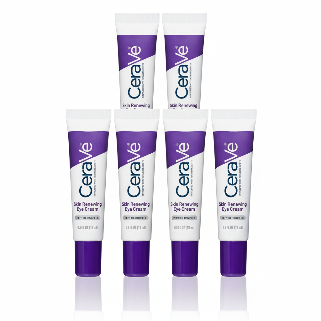 [6-PACK]   CeraVe Skin Renewing Eye Cream For Wrinkles, Under Eye Cream With Peptides + Caffeine + Niacinamide, For Wrinkles & Crows Feet, Paraben Free & Opthalmologist Tested